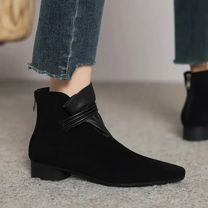 Stivaletti eleganti da donna punta affusolata tacco basso con zip_voghion.com