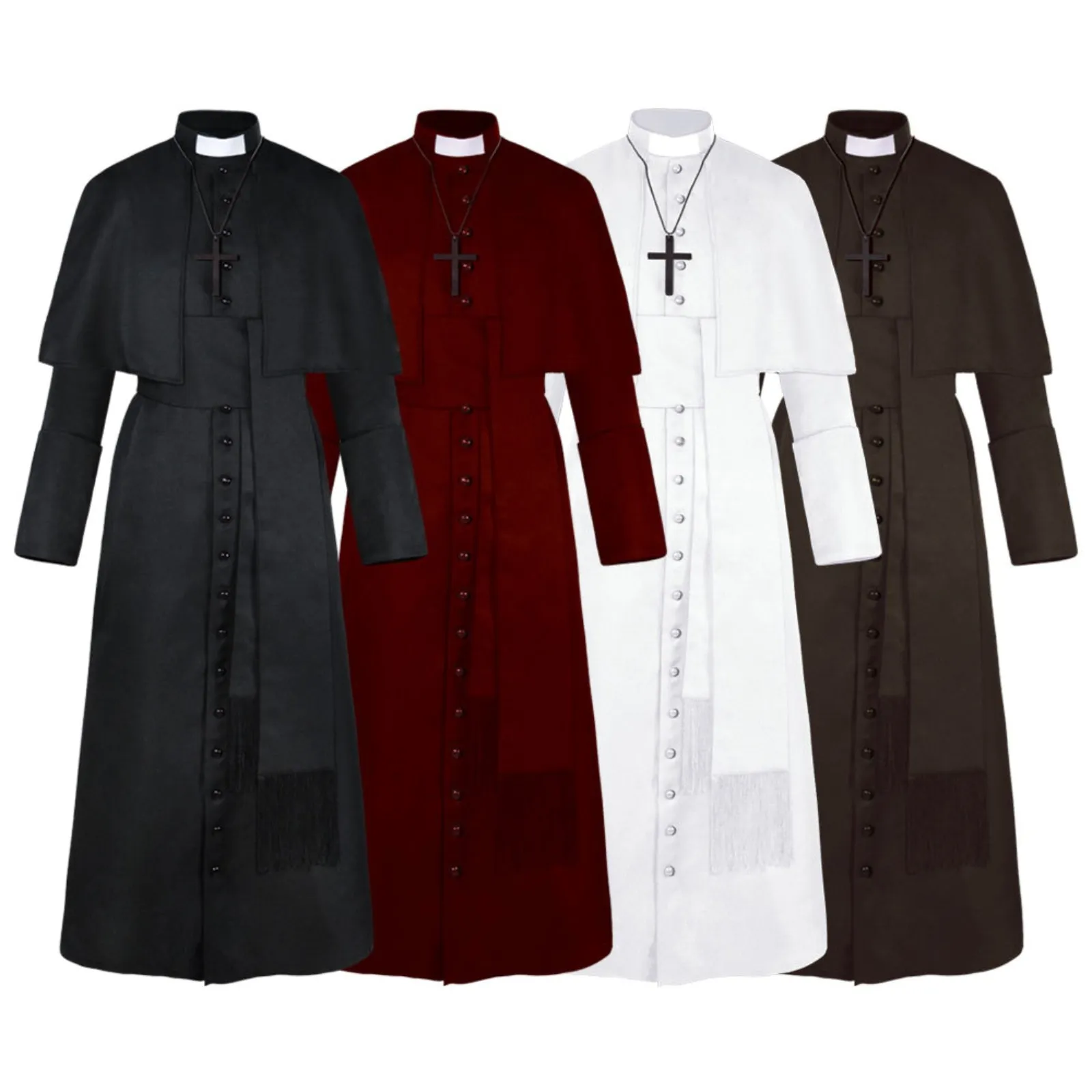 Men's Polyester Priest Costume Jacket Medieval Renaissance Clergy Robe ...