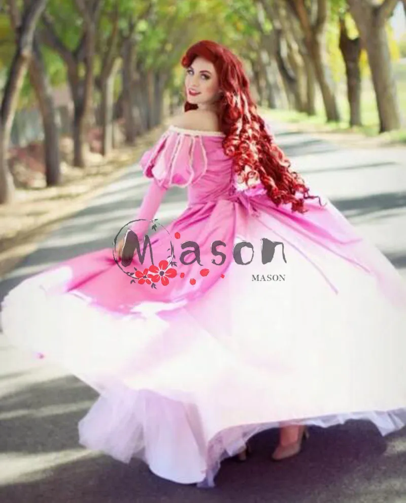 open lace back dress Ariel pink dress Cosplay costume princess customade Little mermaid+hoo –  Mermaidcosplay main image 1
