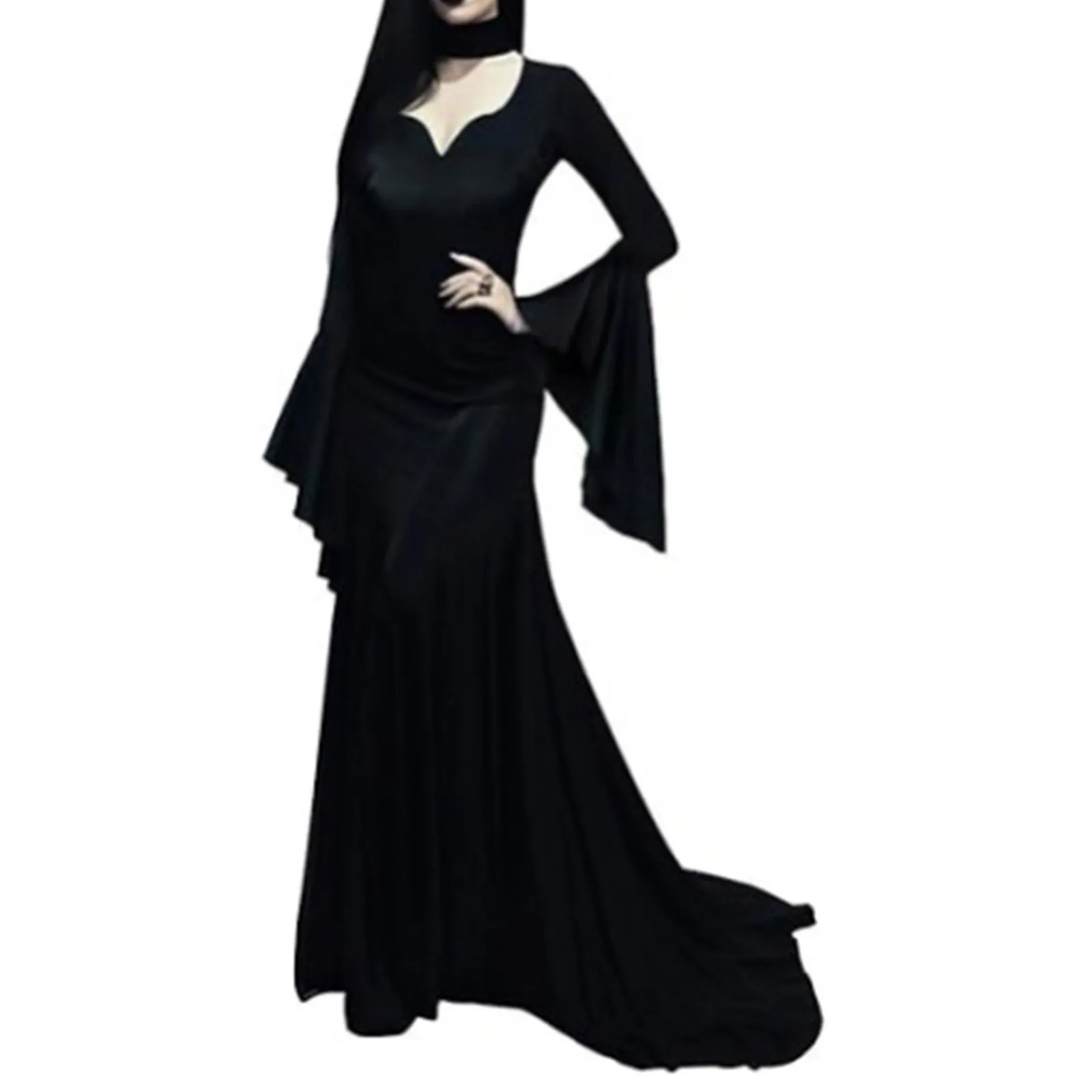 Vestido Maxi De Manga Larga De Vampiro Gótico Para Mujer, Disfraz De Bruja  Sexy De Halloween, Bata De Fiesta De Terciopelo Negro De 23,9 € | DHgate, image size:1600x1600