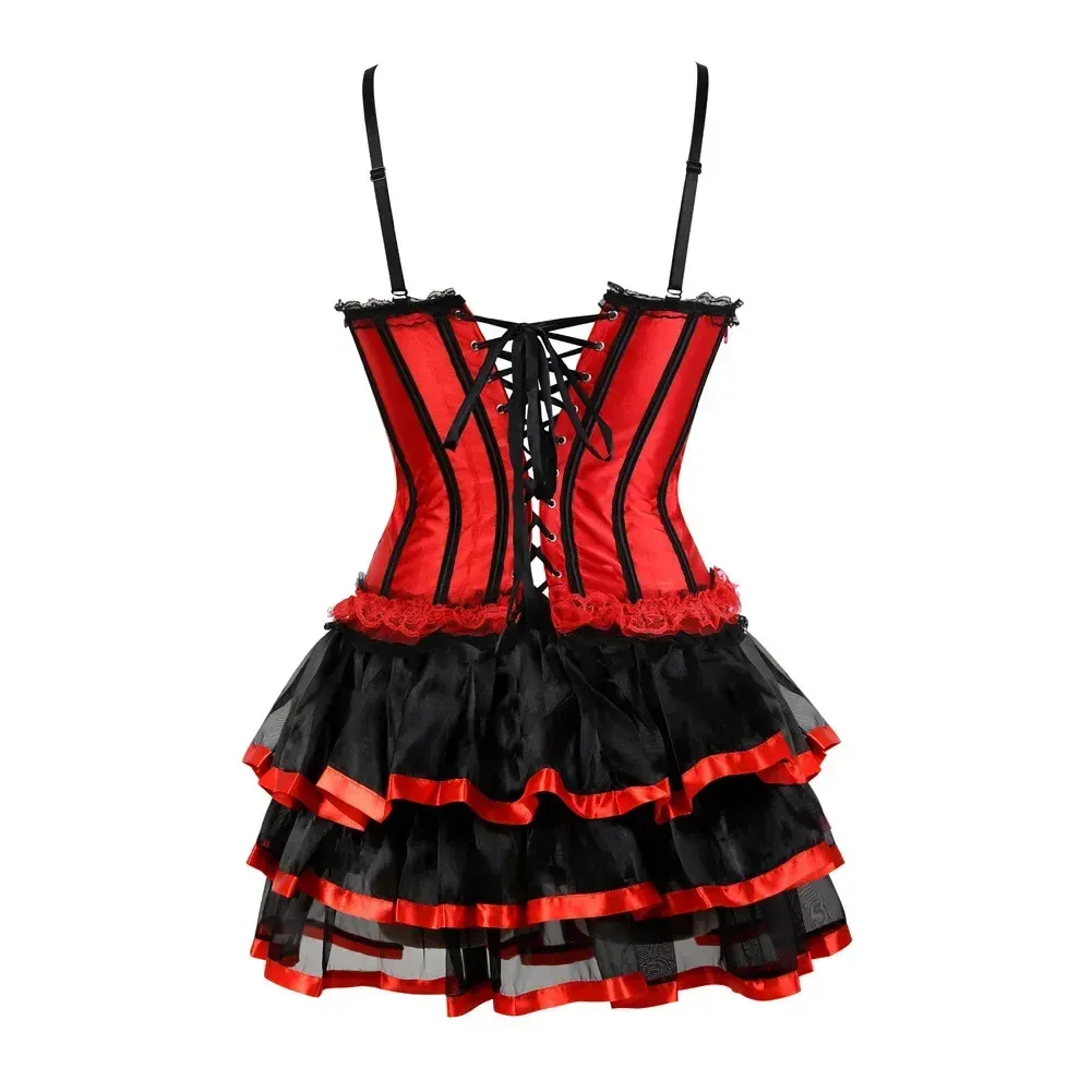 Victorian Red Satin Overbust Corset With Layered Tulle Skirt Women Gothic  Burlesque Bustier Dress Halloween Show Girl Rave Costu From  Uledemode_official, $16.88 | DHgate.Com