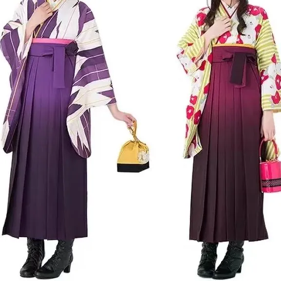 Women's Traditional Polyester Kimono Hakama, Full Sleeve, Solid Color Graduation Style