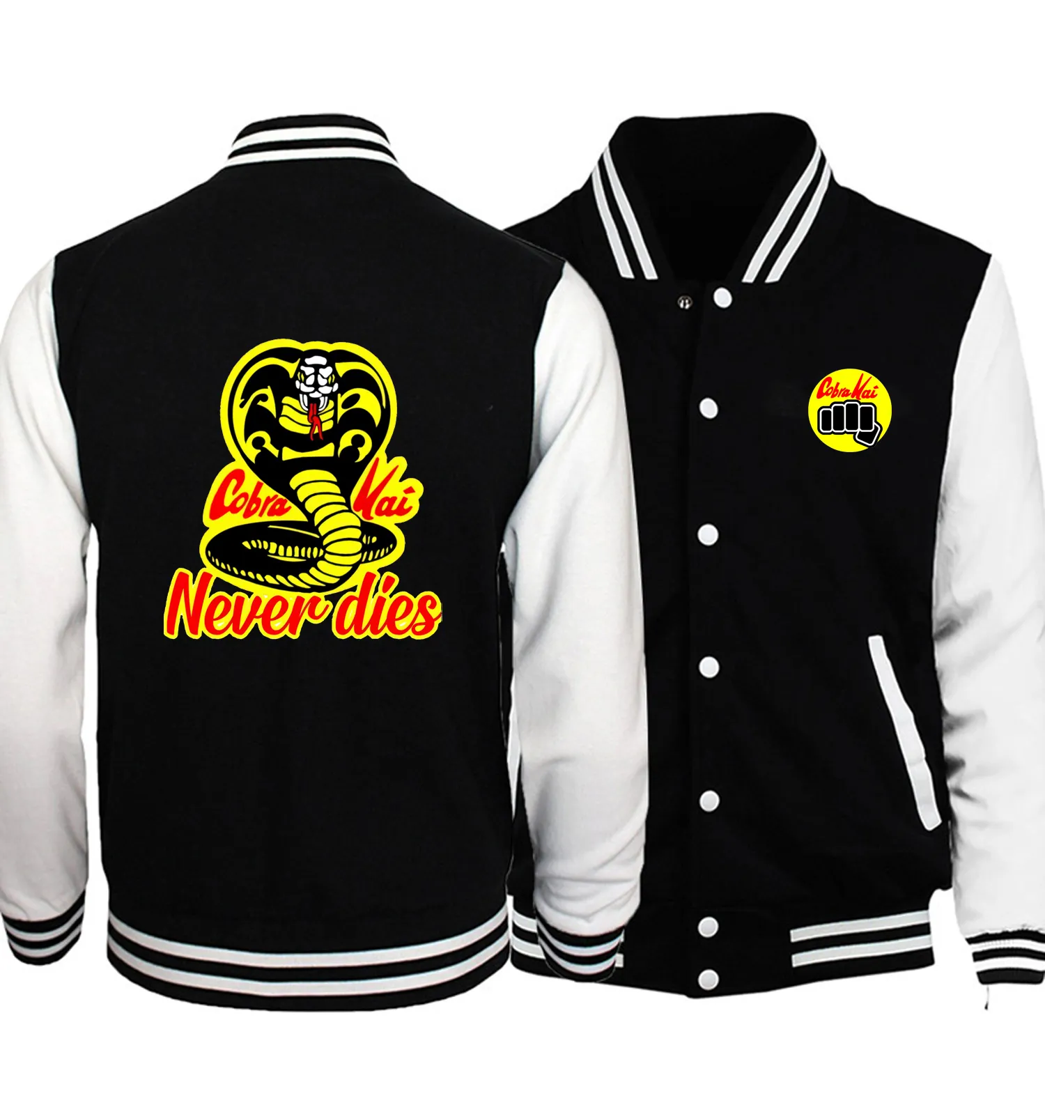Cobra Kai Sweat à Capuche Officiel – Style Baseball Noir Et Jaune – Sweatshirt Licence Originale Pour Fans De La Série