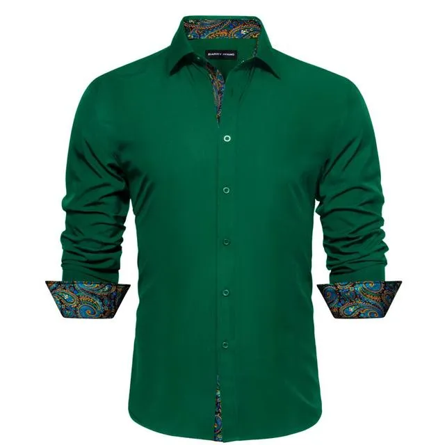 green mens dress shirt Non-Iron Cotton Windowpane Dress Shirt