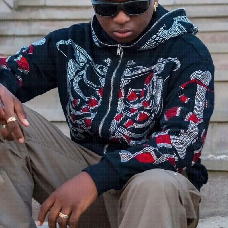 Y2K Skull And Snake Rhinestone Zip Up Hoodie Style | DHgate