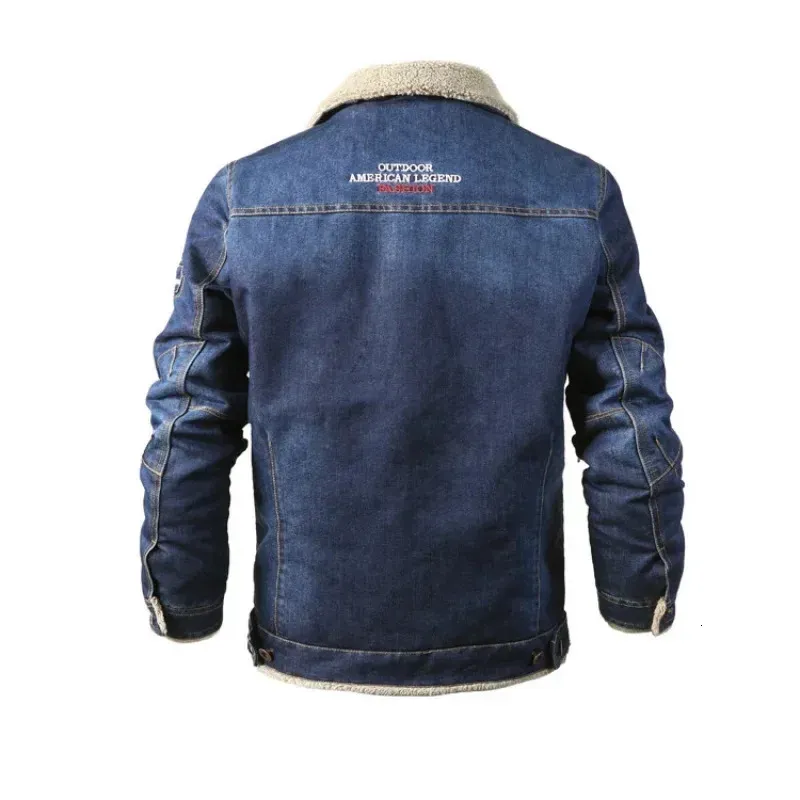 Casual Mens Denim Jacket Plush Thickened Winter Oversized Lapel