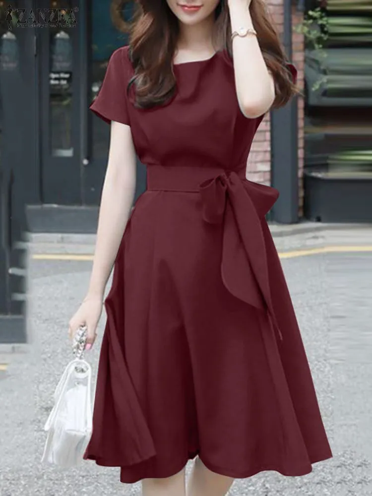 Elegant Short Sleeve Mini Dress Classic A-Line Sundress Robe, Knee  Shop Now! - Main Image