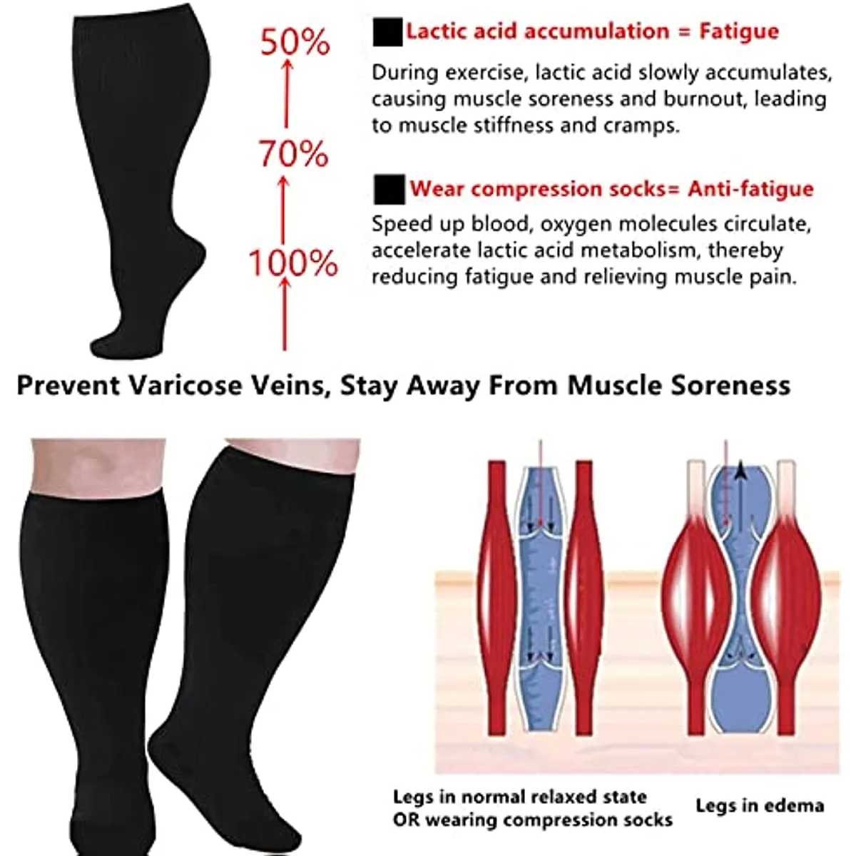 Pair Sport Plus Size Compression Socks For Women Men Wide