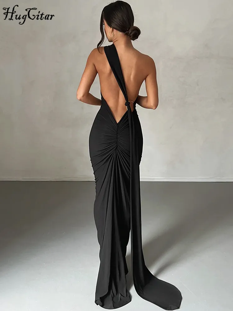 One Shoulder Backless Adjustable Scarf Loop Ruched Slim Fit Maxi Dress for  Women from Dhgate Basic & Casual Dresses - price 15.21