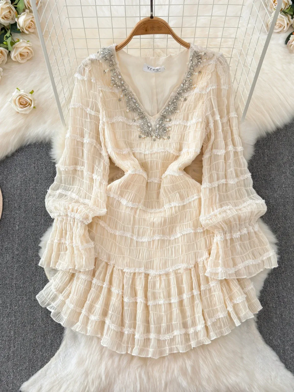 V-Neck Linen Blend Mini Dress Women Casual Above Knee Slim Fit Long Sleeve  Ruffled Short Skirt from Dhgate Basic & Casual Dresses - price 37.19