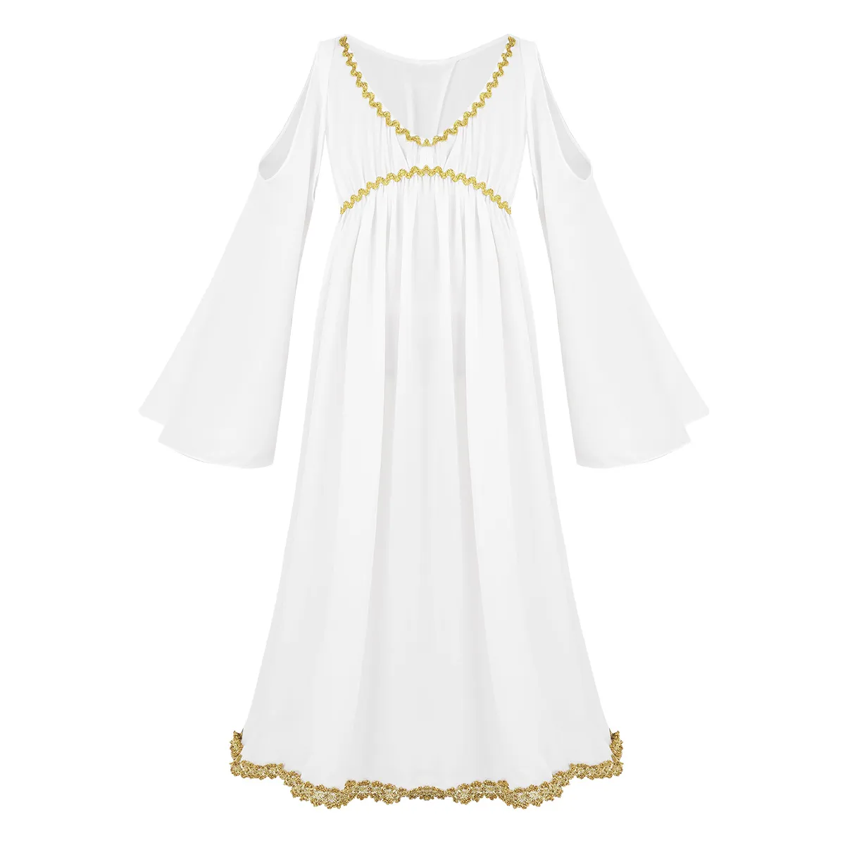 greek goddess dress long sleeve Regal Greek Goddess Ivory Women Dress | Long Sleeves Regency Wedding Style Costume Gown for Her | Elegant Roman Princess Floor Length Maxi