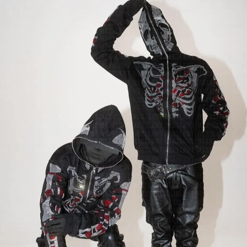 Y2K Skull And Snake Rhinestone Zip Up Hoodie Style | DHgate
