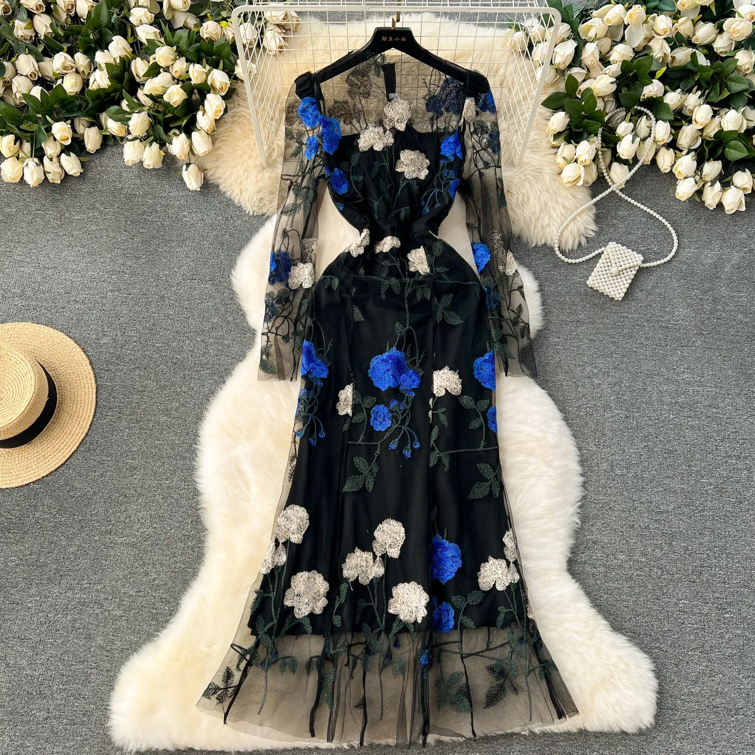 green emerald velvet dress Flower Hammered Cotton Gauze Flowey Dress – Rootedbotanics main image 1