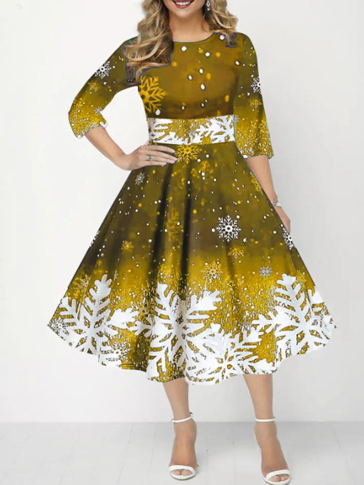 knee length dresses for ladies Scarlette Christmas Tree Long Sleeved Midi Dress