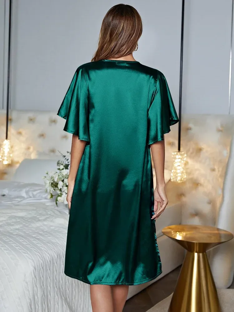 Silky Nighties: Loose Satin Night Dress With Ruffle Sleeves Lightweight  Summer Sleepwear For Women, Side Split Design From Uledemode_official,  $20.74 | DHgate.Com