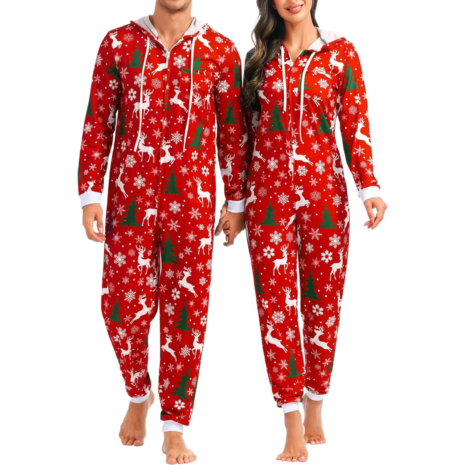 New Couples Pajama Set Soft Hooded Zipper Rompers Loungewear Sleepwear ...