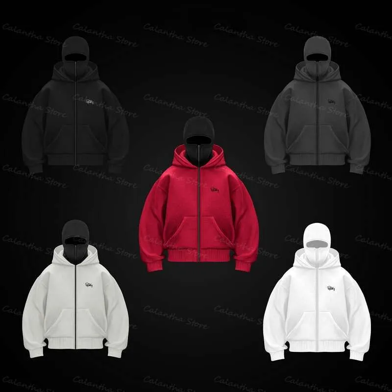 thumbnail image 2 of Men's Winter Balaclava Zip Hoodie With Face Mask And Zipper - Warm And Casual Sweatshirt For Outdoor Activities (X250125)- Color: White- Material 2 of 9