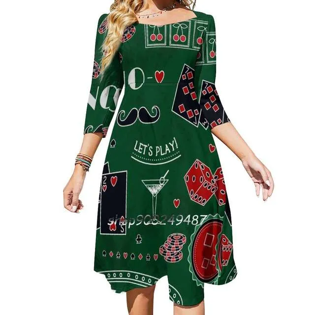 Vibrant Casino Theme Dress with Gambling Symbols and Korean Background Banner Vibrant Casino Theme Dress with Gambling Symbols and Korean Background Banner
