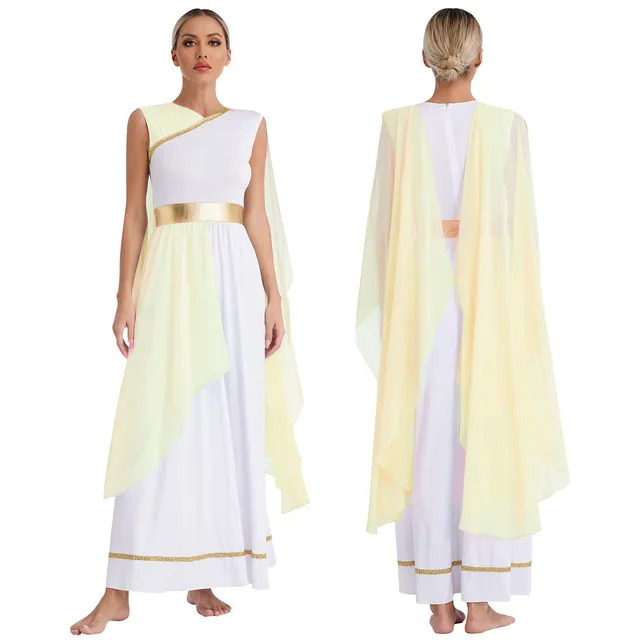 greek princess fancy dress Doomiva Womens Roman Greek Toga White Princess Fancy Dress with Sequin Headband Halloween Costume Yellow XL
