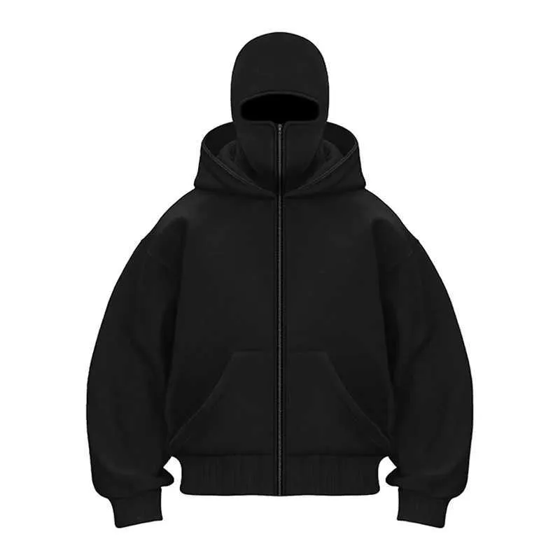 Mens Gothic Harajuku Double Fleece Hoodie Hat Loose And
