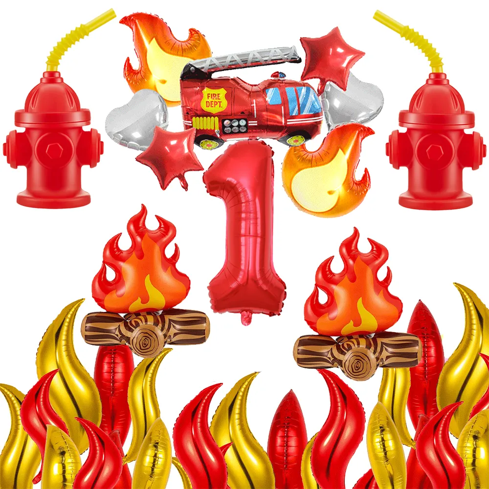 8 Feuerwehr-Ballons – 32 Zoll Große Flammen-Folienballons Für Die Feuerwehr-Mottoparty