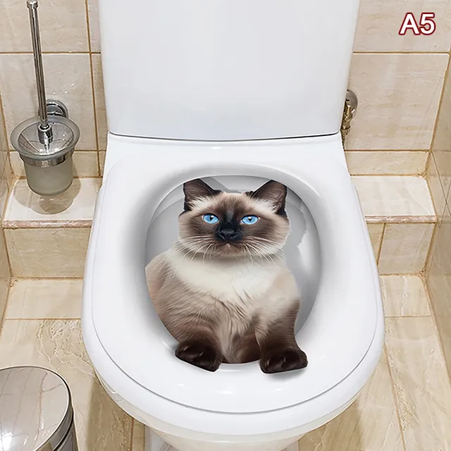 CVANU Cute Cartoon Cat & Dog Toilet Seat Stickers - Removable, Waterproof Bathroom Decals (Pack Of 2)