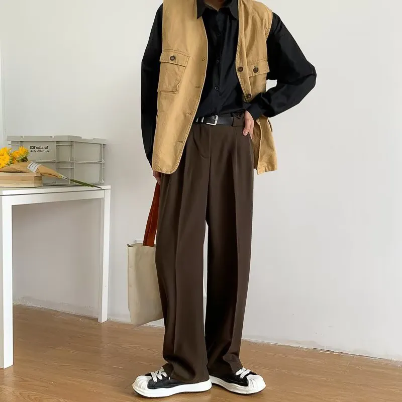 Men's Brown Black Suit Pants Polyester Knit Flat Front Button Fly Dress  Trousers Office Formal Straight Wide Leg from Dhgate Men's Pants - price  12.55