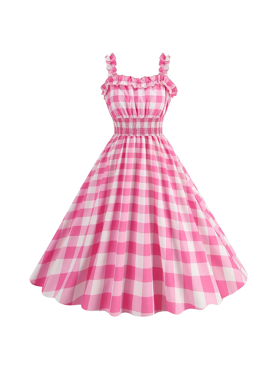 Womens Vintage Pink Plaid Rockabilly Dress With... From Dh2958055, $12.94  In Bulk | DHgate.Com