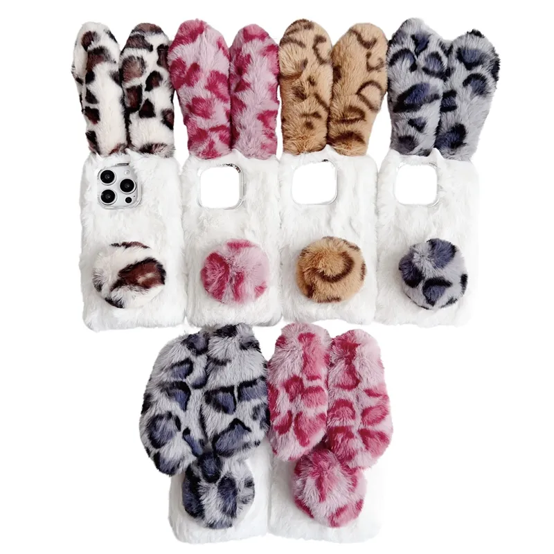 Leopard 3D Rabbit Genuine Hair Case for iPhone 17, Air 16, 15, 14