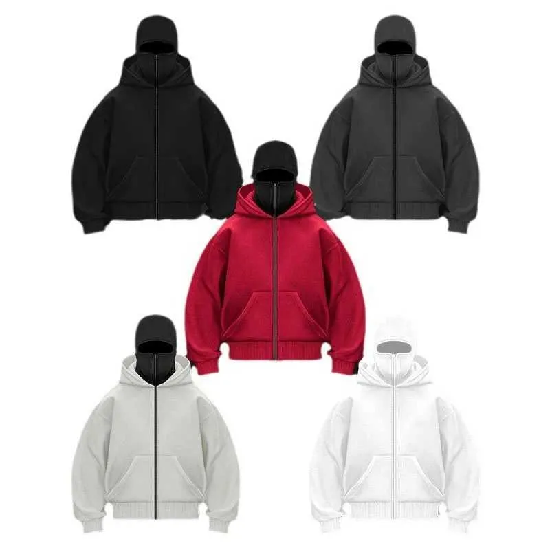 Mens Gothic Harajuku Double Fleece Hoodie Hat Loose And