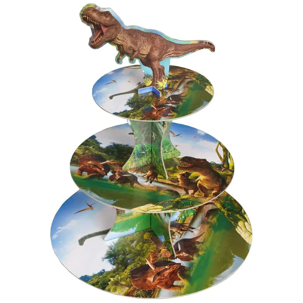 Dinosaur Display Rack Jurassic Period Dinosaur Cake Stand Display 3 Layer Baby Shower Party ...