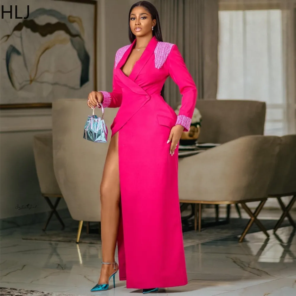 Evening Party Dress for Women V Neck Long Sleeve High Slit Maxi Dress Solid  Polyester Dacron from Dhgate Basic & Casual Dresses - price 29.84