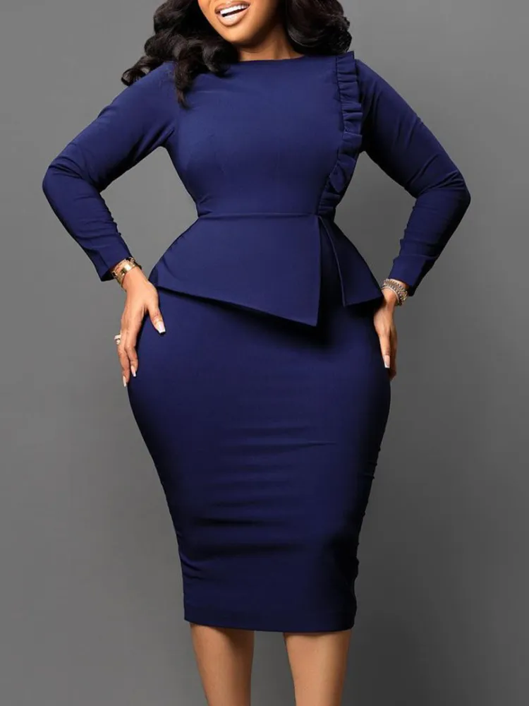 Women Elegant Dress Bodycon Long Sleeves Peplum Ruffles Spring Package HIp Classy Office Ladies African Summer Gowns Female Robe Women Elegant Dress Bodycon Long Sleeves Peplum Ruffles Spring Package HIp Classy Office Ladies African Summer Gowns Female Robe