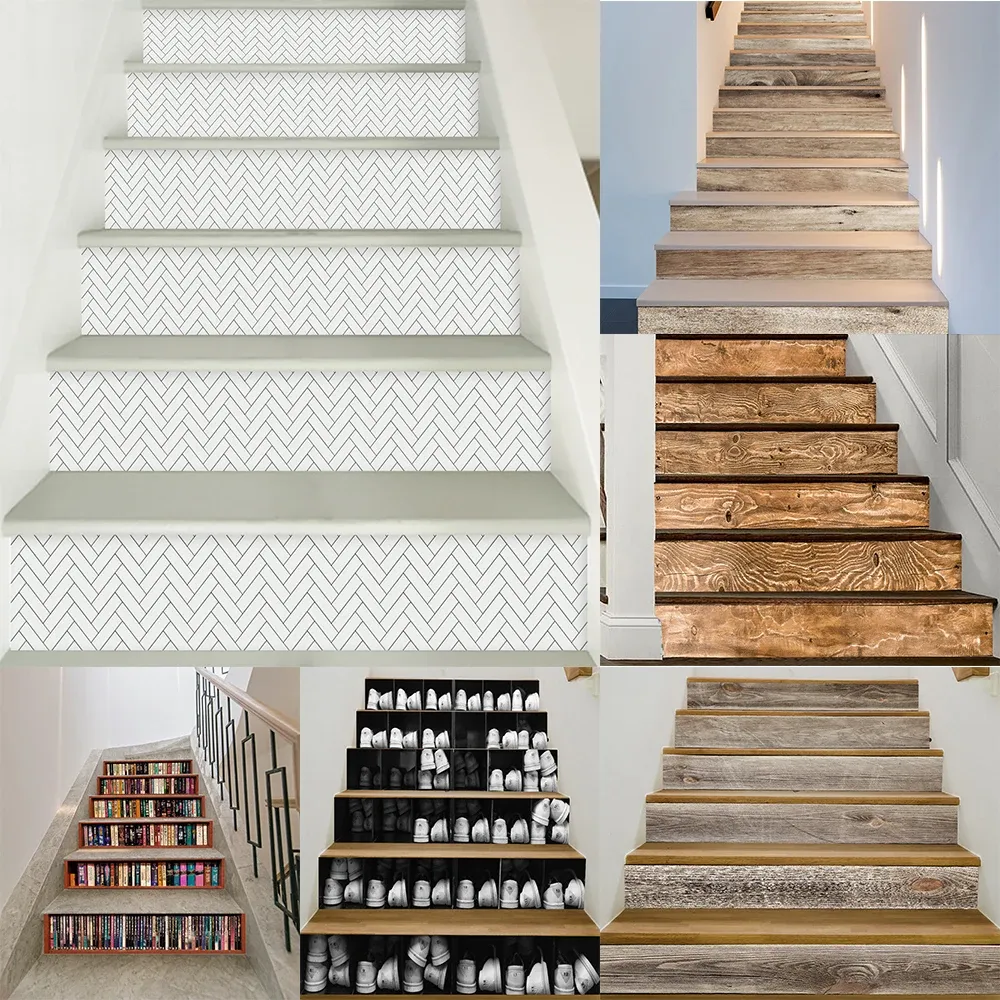 Wood Grain Vinyl Floor Stickers Retro Stair Wallpaper DIY Decor ...