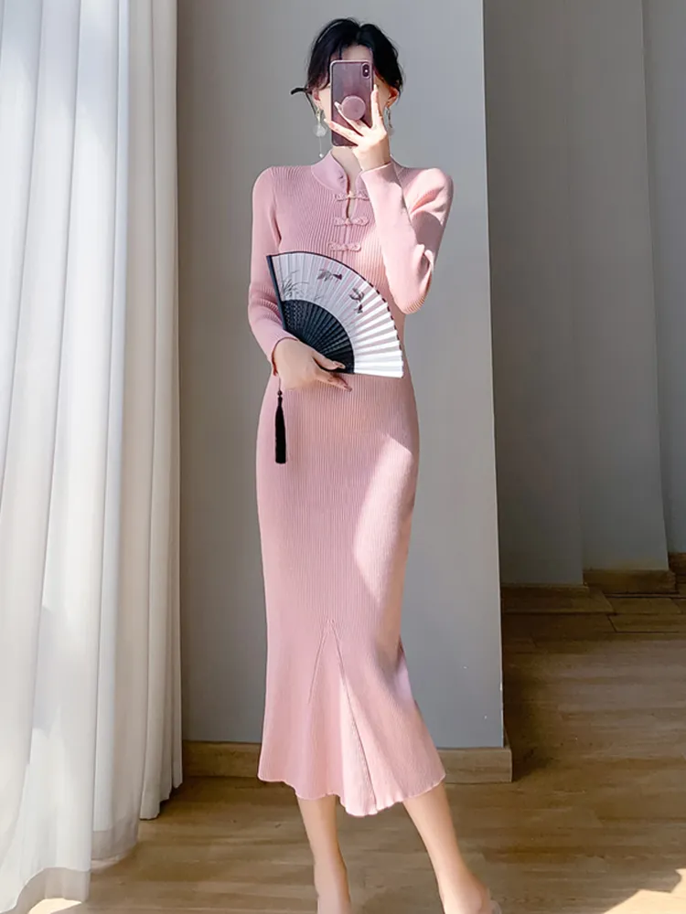 Brand New Chinese Style Ribbed Cotton Sweater Dresses... From Dh2958055,  $14.98 In Bulk | DHgate.Com