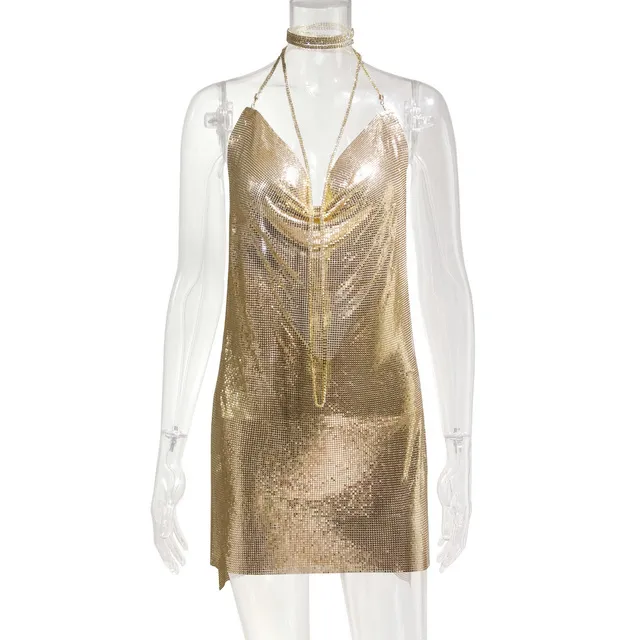 green emerald velvet dress Monte Carlo Chainmail Mini Dress in Gold main image 1