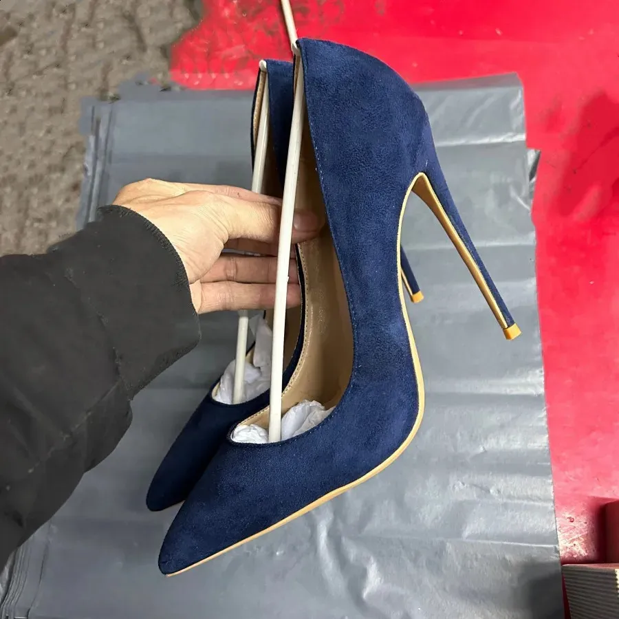 ○ DHgate Bombas De Tacón De Tacón De Tacón De Gamuza Sintética Azul Marino  Zapatos De Boda De Encaje, Tacones De 8 12 Cm | Comodidad En Eventos, image size:900x900