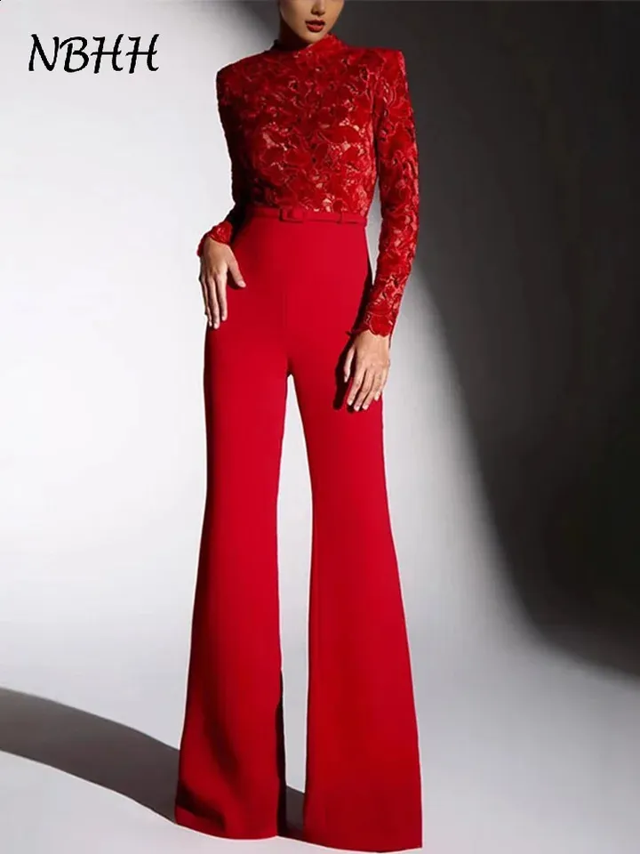 Party Jumpsuits For Women: Red Sexy Jumpsuit With Delicate Lace