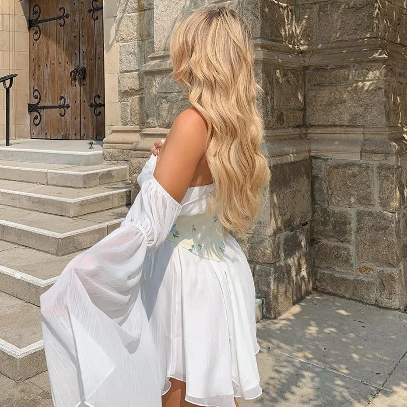 Vintage Princess Corset Bustle Dress with Sleeves - Elegant Mini Fairy Bustle Dress for Women's Casual and Sweet Summer Parties in 2022