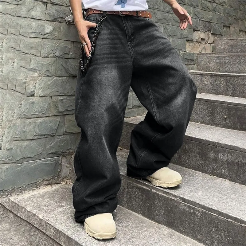 Baggy Denim Mens Pants: Wide Leg Hip Hop Jeans, Loose Fit Long