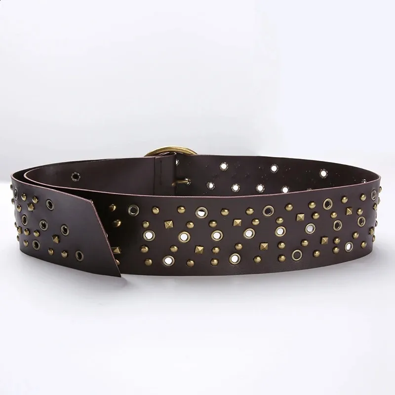 Women PU Leather Wide Belt Retro Riveted Pin Buckle... From  display picture 3