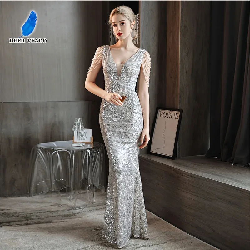 DEERVEADO Silver Sequin Mermaid Evening Dress With... From Pu05, $49.8 |  DHgate.Com
