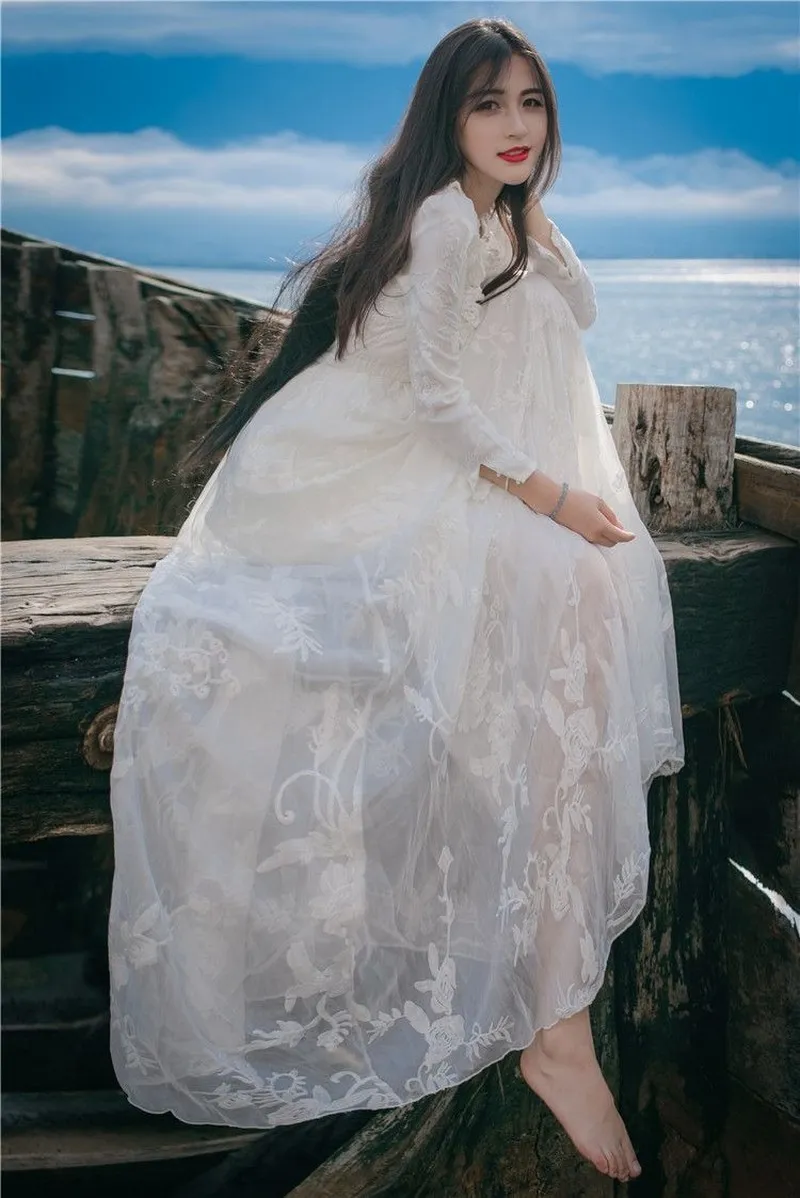 Elegant White Long Sleeve Lace Dress for Women