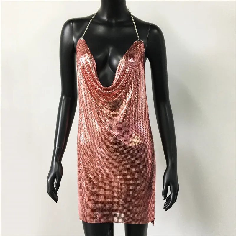 rose gold sequin chain choker mini dress Dance Fever Strappy Back Sequin Mini Dress Rose Gold main image 1
