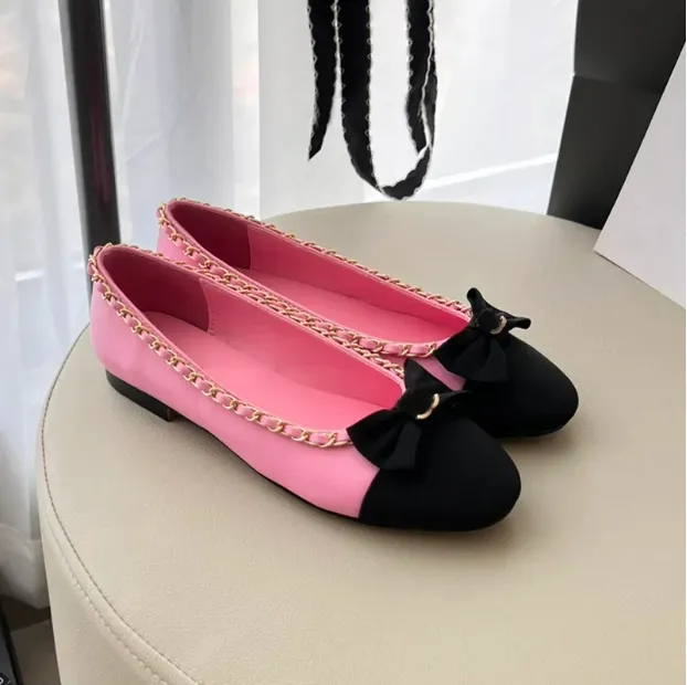 Bulk Designer Ballet Flats Womens Loafers Pink Silk Round Toe Slingback ...