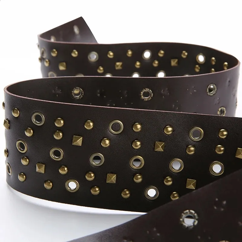 Women PU Leather Wide Belt Retro Riveted Pin Buckle... From  display picture 1