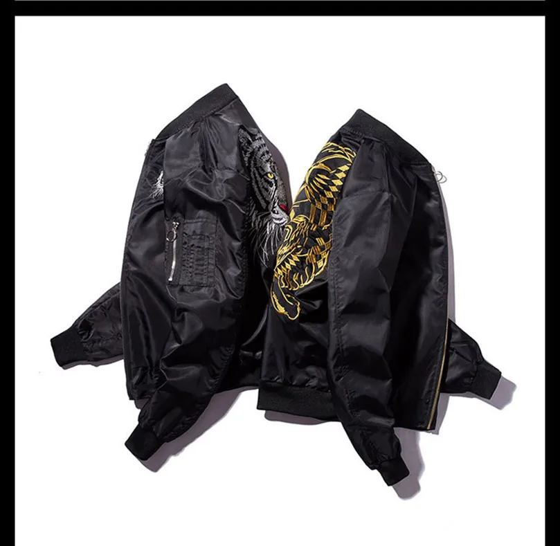 Men's Sukajan Bomber Jacket with Tiger Embroidery, Acetate and Acrylic ...