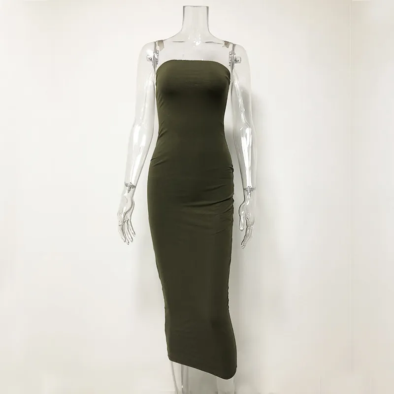 green tiana prom dress Sandra's Tube Top Pleated PU Leather Midi Dress