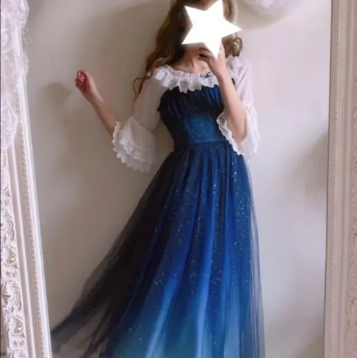 galaxy blue black starry fairy dress Women's Summer Lolita A Line Dress Lanon Cotton Blend Sleeveless Natural Waist Up To 50% Off
