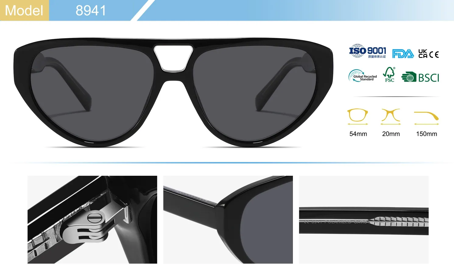 Polarized Cat Eye Sunglasses with Acetate Plank PC Frame for  display picture 2